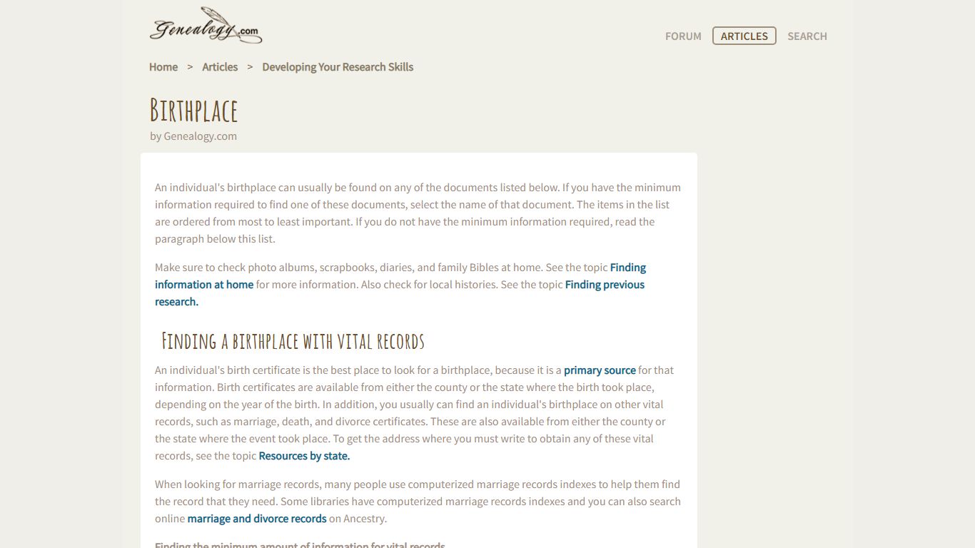 Finding a birthplace - Genealogy.com